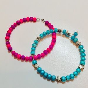 2 Pack Wire Turquoise and Pink/Purple Bracelets